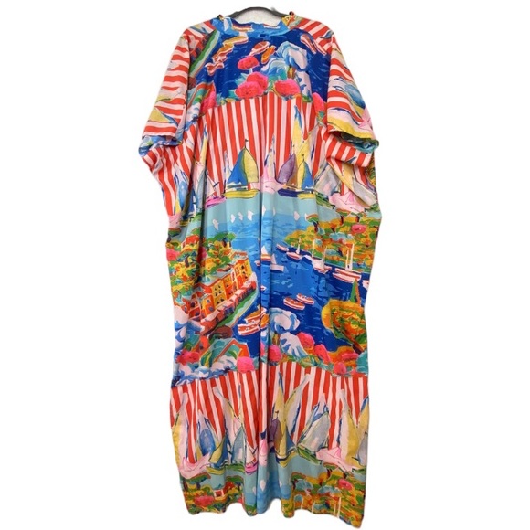 ANTICA SARTORIA by Giacomo Cinque OS Beaded Maxi sailboat Beach CoverUp Kaftan - Picture 5 of 9